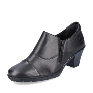 Rieker Ladies Black Leather Zip Fastening Heeled Shoe 57173-02