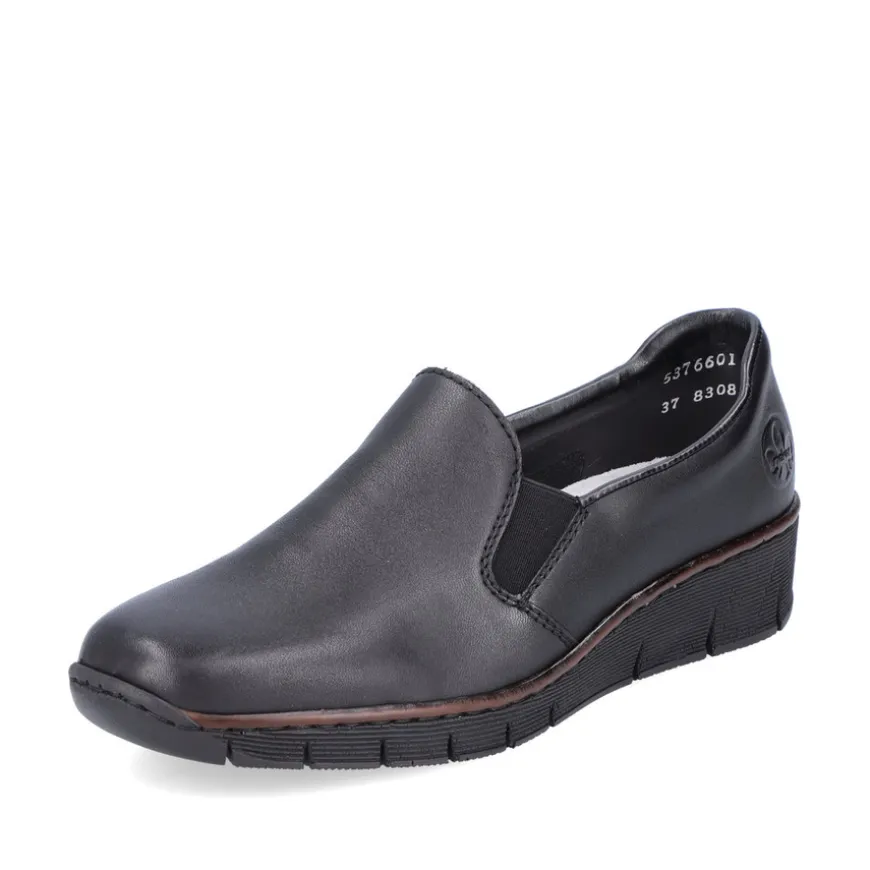 rieker_ladies_black_leath_0.webp Rieker Ladies Black Leather Low Wedge Loafer Shoe 53766-01