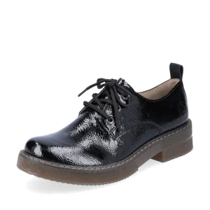 Rieker Ladies Black Patent Chunky Sole Laced Shoe 72000-03