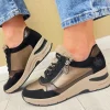 Rieker Ladies Black/Bronze Laced/Zip Wedge Trainer N9301-90