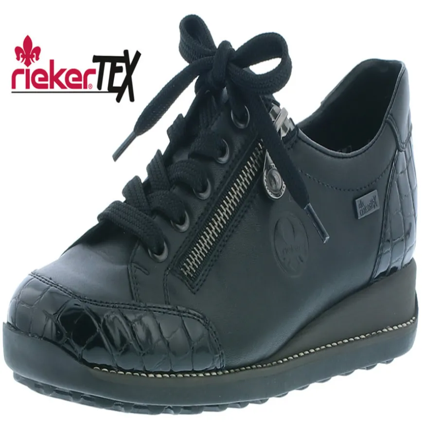 rieker_ladies_blackpatent_0.webp Rieker Ladies Black/Patent Laced/Zip Shoe 44201-00