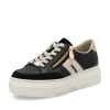 Rieker Ladies Black/Taupe Lightweight Laced/Zip Trainer M1912-00