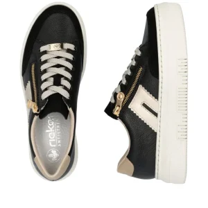 Rieker Ladies Black/Taupe Lightweight Laced/Zip Trainer M1912-00
