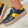 Rieker Ladies Evolution Black/Gold Combination Laced Trainer W1202-01