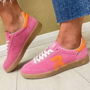 Rieker Ladies Evolution Pink Suede Leather Laced Trainer W2200-31
