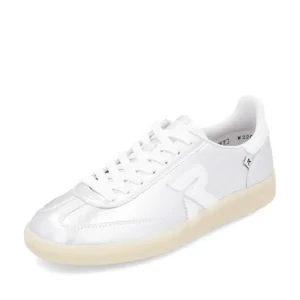 Rieker Ladies Evolution Silver/White Leather Laced Trainer W2200-90