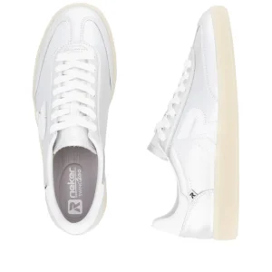 Rieker Ladies Evolution Silver/White Leather Laced Trainer W2200-90
