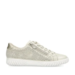 Rieker Ladies Light Gold Perforated Laced/Zip Trainer N0901-62