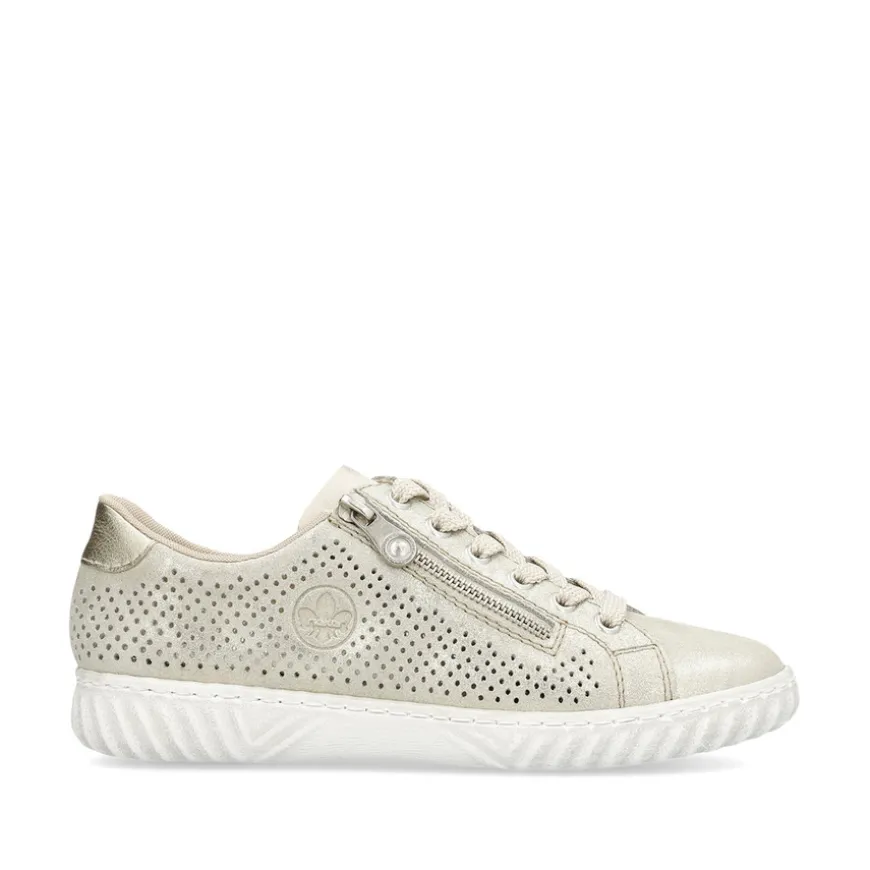 rieker_ladies_light_gold__0.webp Rieker Ladies Light Gold Perforated Laced/Zip Trainer N0901-62