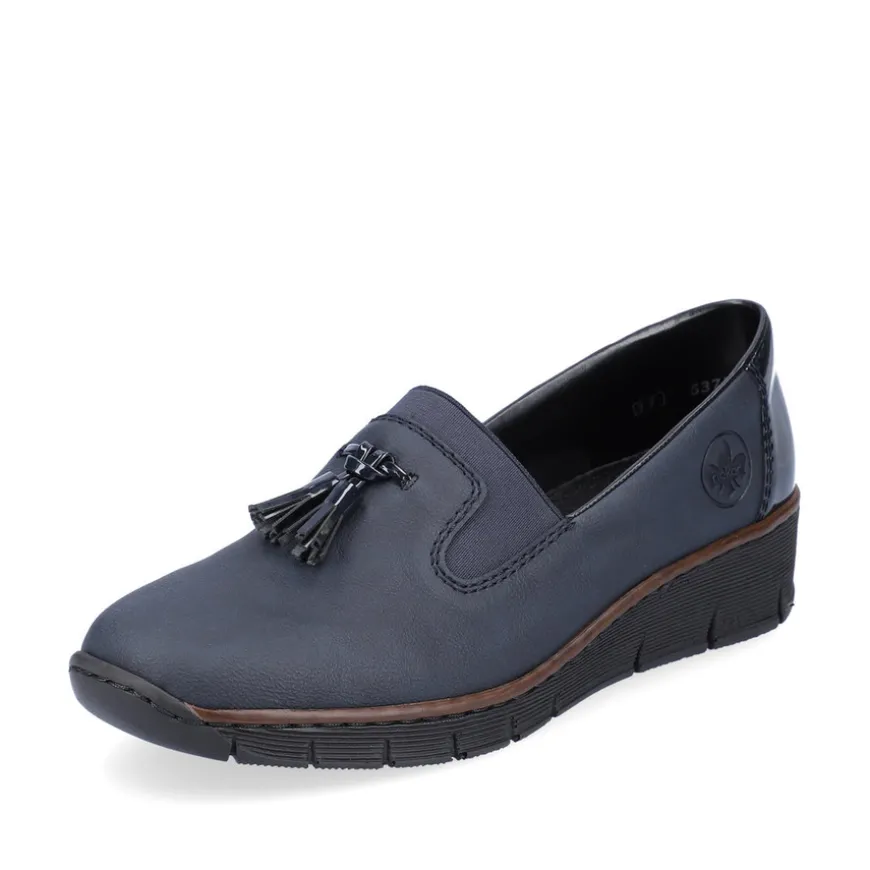 rieker_ladies_navypatent__0.webp Rieker Ladies Navy/Patent Wedge Loafer Shoe 53751-14