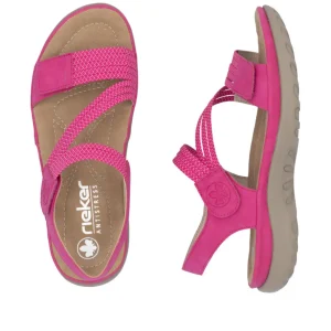 Rieker Ladies Pink Crossover Velcro Straps Sandal 64870-31