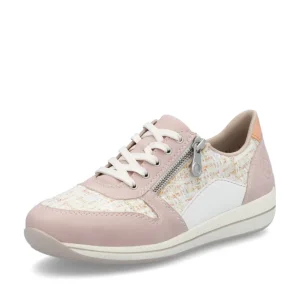 Rieker Ladies Rose Pink Combination Lace/Zip Trainer N1100-31