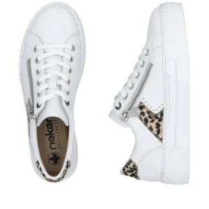 Rieker Ladies White/Leopard Combination Lace/Zip Trainer N4924-81