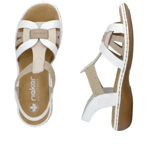 Rieker Ladies White/Multi Elasticated Pull-On Sandal 65918-81