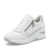 Rieker Ladies White/Silver Combination Lace/Zip Wedge Trainer N9301-80