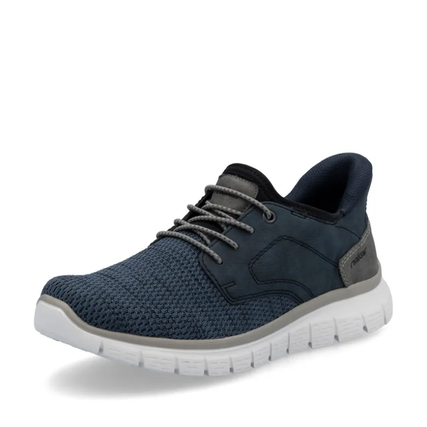 rieker_mens_blue_combinat_0.webp Rieker Mens Blue Combination Casual Slip-On Trainer B6658-14