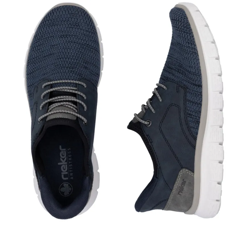 rieker_mens_blue_combinat_1.webp Rieker Mens Blue Combination Casual Slip-On Trainer B6658-14