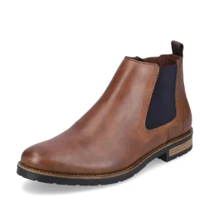 Rieker Mens Dark Tan Leather Inside-Zip Ankle Boot 14653-24