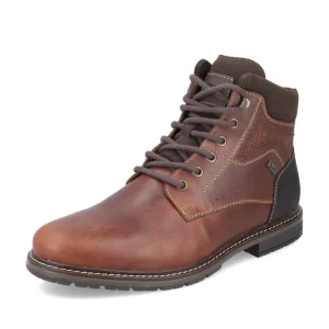 Rieker Mens Tan Leather Warm-Lined Laced/Zip Ankle Boot 13740-24