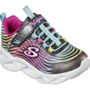 Skechers Kids Lights Black/Multi Velcro Trainer 302321L/BKMT