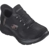 Skechers Ladies Black/Gold Hands Free Slip-Ins Trainer 150128