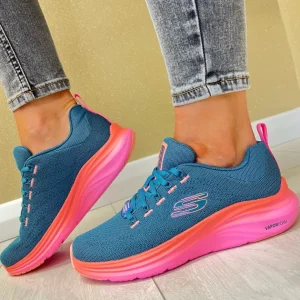 Skechers Ladies Teal Multi Vapor Foam Laced Trainer 150401