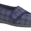 Sleepers Mens Navy Check Velcro Slippers