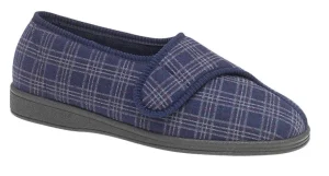 Sleepers Mens Navy Check Velcro Slippers