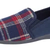 Sleepers Mens Navy/Red Check Slippers