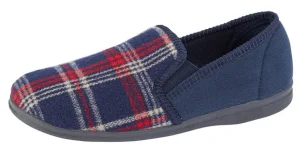 Sleepers Mens Navy/Red Check Slippers