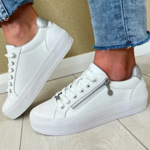 S.Oliver Ladies White/Silver Laced/Zip Trainer 23600-42 100