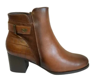 Susst Ladies Tan Combination Block Heel Ankle Boot SOPHIA23