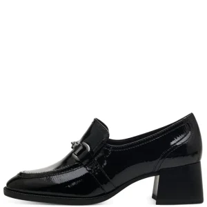 Tamaris Black Patent Block Heel Chain Loafer Shoe 24434-41 001