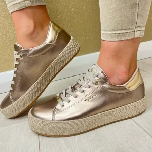 Tamaris Gold Combination Laced Trainer 23713-42-940