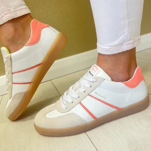 Tamaris Peach Combination Laced Gum Sole Trainer 23624-43-685