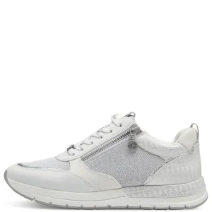 Tamaris White/Silver Sparkle Laced/Zip Trainer 23732-41-197