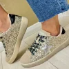 Teddy Smith Ladies Gold Combination Star Laced Trainer 120151