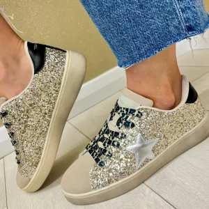 Teddy Smith Ladies Gold Combination Star Laced Trainer 120151