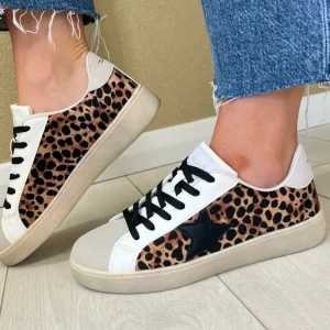 Teddy Smith Ladies Leopard Combination Laced Trainer 120151