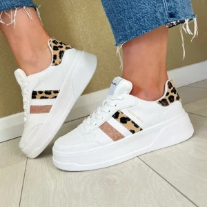 Teddy Smith Ladies Leopard/White Combination Laced Trainer 120153
