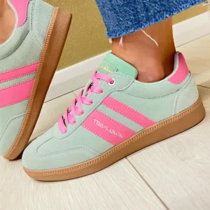 Teddy Smith Ladies Mint/Pink Laced Trainer 120123