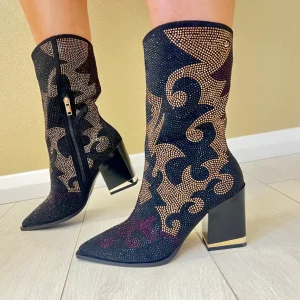 Una Healy Ladies Bling Vinyl Block Heel Cowboy Boot THROUGH THE FIRE