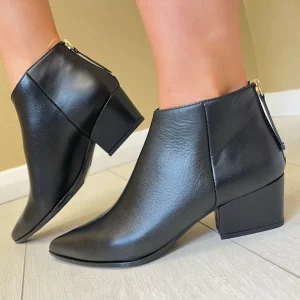 Unisa Ladies Black Leather Zip-Heel Pointy Toe Ankle Boot JANSEN