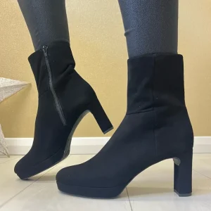 Unisa Ladies Black Suede Leather Heeled Ankle Boot MEQUE