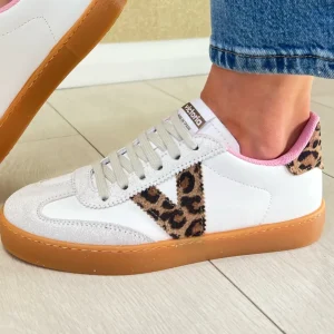 Victoria Ladies Beige/Leopard/White Gum Sole Laced Trainer 1126204
