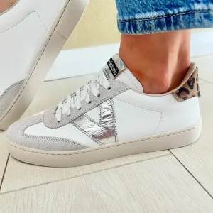 Victoria Ladies Silver/Grey/Leopard Multi Leather Laced Trainer 1126209