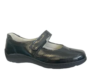 Waldläufer Ladies Black Patent Leather Velcro Shoe HENNI 496302