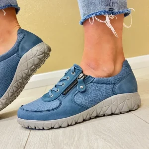Waldläufer Ladies Denim Stretch-Fit Laced/Zip Trainer HAVY H89001