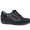 Waldläufer Ladies Navy Leather Combination Laced/Zip Trainer HIMONA 980008