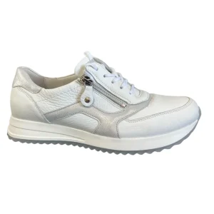 Waldläufer Ladies White/Silver Leather Laced/Zip Trainer 752002